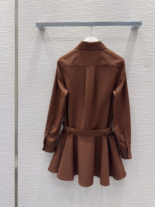 LW 26S Flared Shirt Dress Drop-Waist Brown Polyester 436502