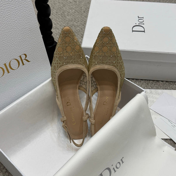 CD Rhinestone 6.5cm Slingback Sandals Imported Mesh 157557