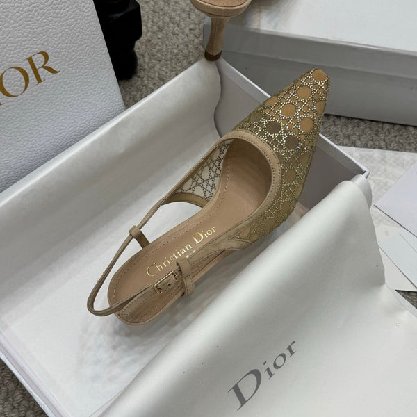CD Rhinestone 6.5cm Slingback Sandals Imported Mesh 157557