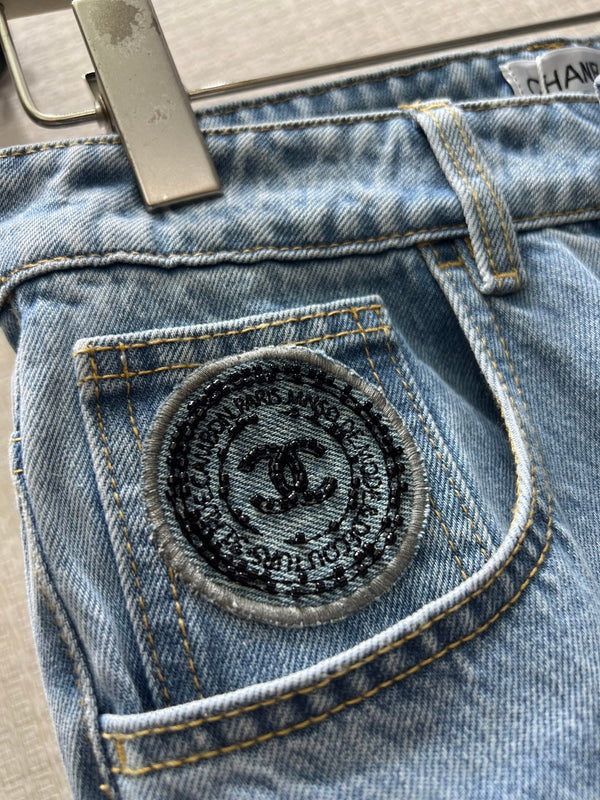 CC 26S Straight-Leg Denim Jeans Embroidered Double Logo Pocket Cotton 437703