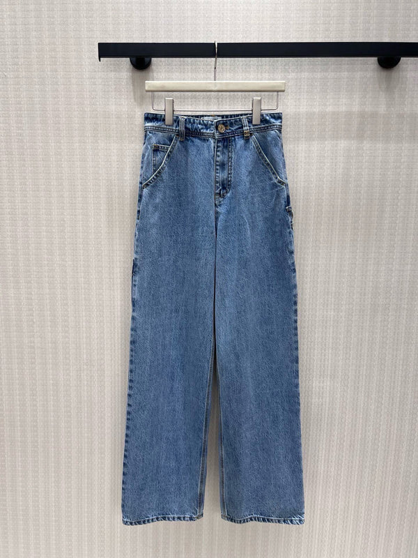 CC 26S High-Waist Wide-Leg Cargo Jeans Contrast Stitching Blue Cotton 437692