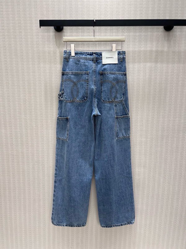 CC 26S High-Waist Wide-Leg Cargo Jeans Contrast Stitching Blue Cotton 437692