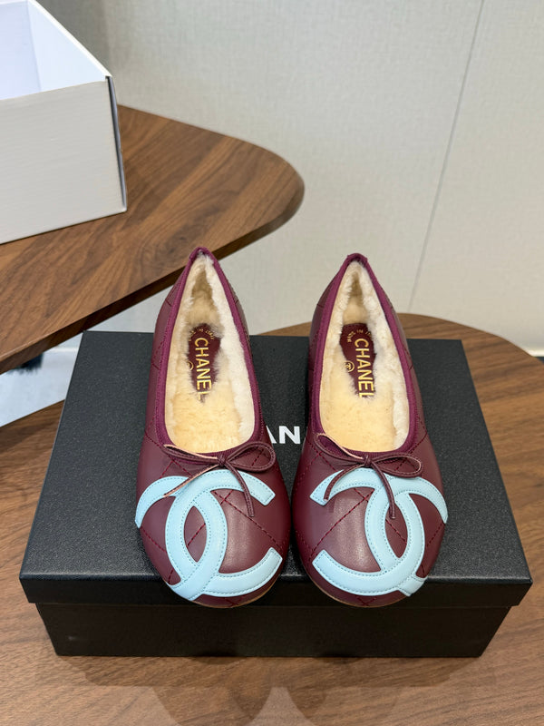 CC 26S Coco Beach Ballet Flats Bow Shearling Lining Lambskin 158502