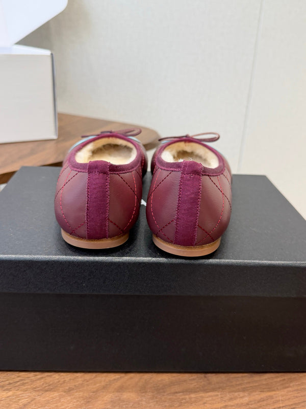 CC 26S Coco Beach Ballet Flats Bow Shearling Lining Lambskin 158502