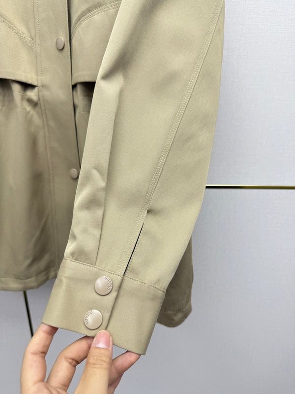 Prad 26SS Mid-Length Coat Triangle Logo Badge Drawstring Waist Beige Cotton 437536