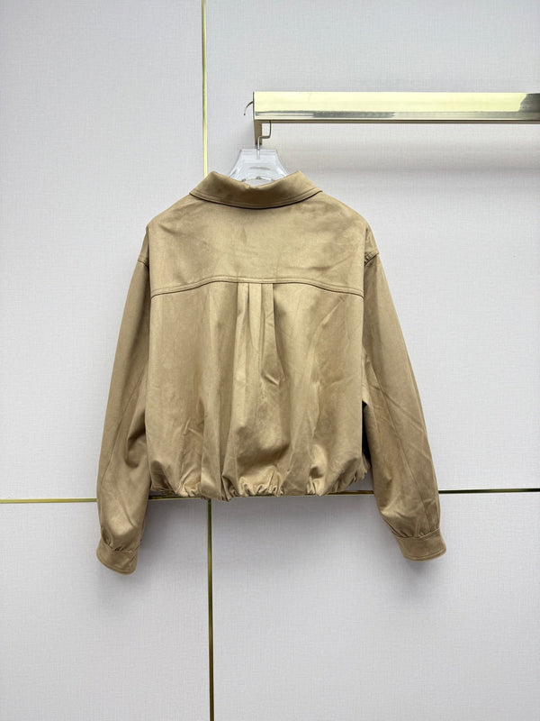 Prad 26SS Collared Jacket Triangle Logo Badge Pleated Hem 437534