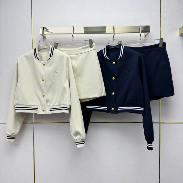 CD 26SS Cropped Varsity Jacket & Matching Mini Skirt Set Polyester 437589