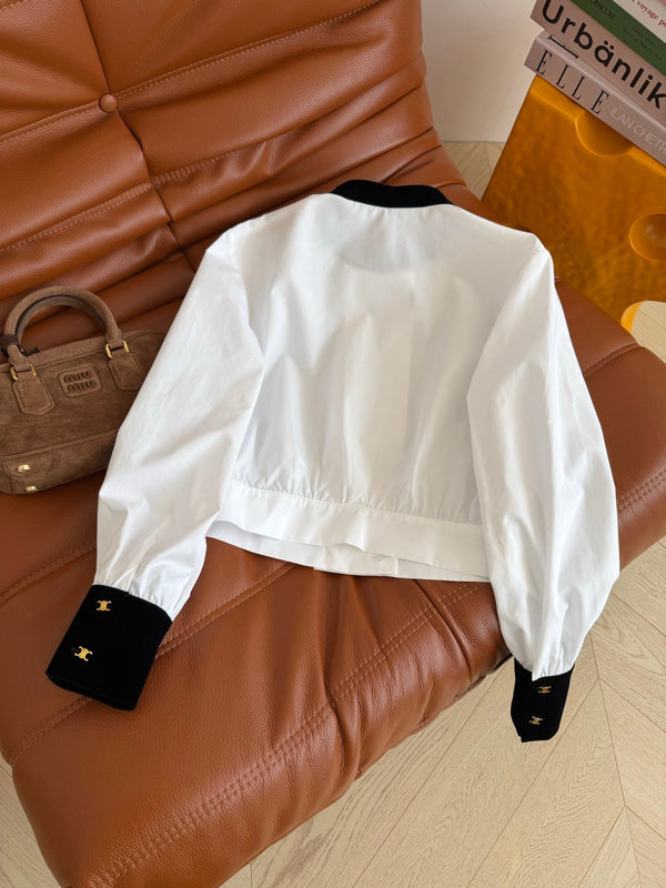 CC 26FW Triomphe Double-Breasted Velvet-Trim Shirt White 438607