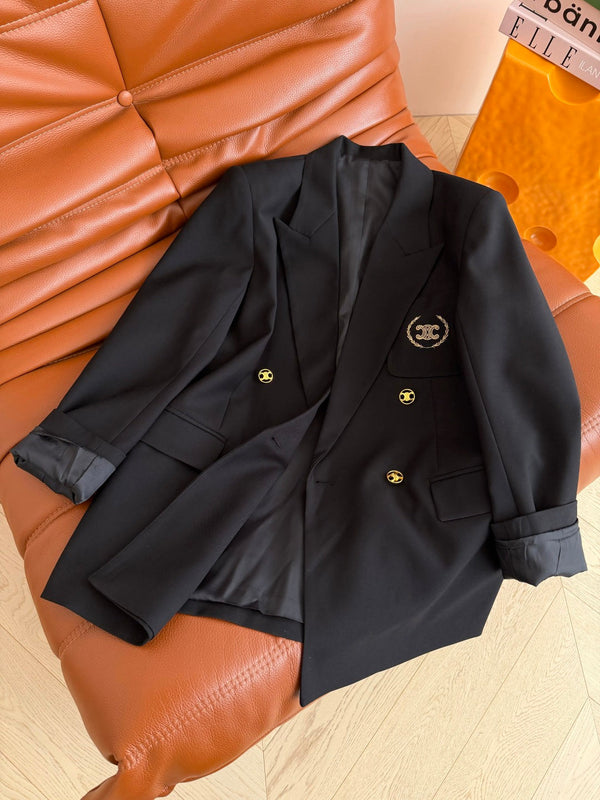 CC 26AW Triomphe Embroidered Double-Breasted Blazer Black Polyester 438629