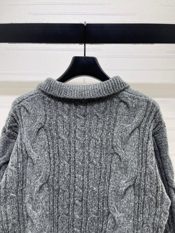 CC 26FW Cable-Knit Polo Sweater Double C Logo Patch Wool 274021