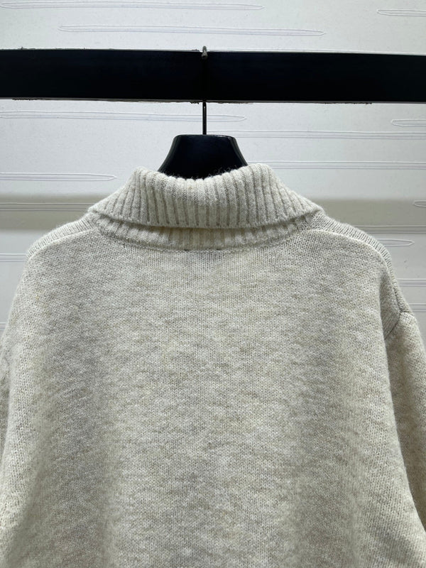 CC 26FW Textured-Trim Zip-Up Sweater CC Logo Cashmere 274028
