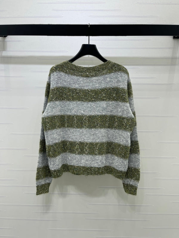 CC 26FW Striped Knit Cardigan CC Brooch Wool 274039