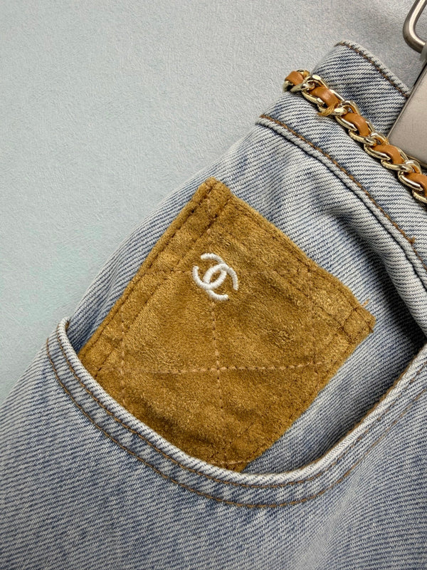 CC 26FW Straight-Leg Jeans Gold Pocket Detail Light Blue Cotton 439014