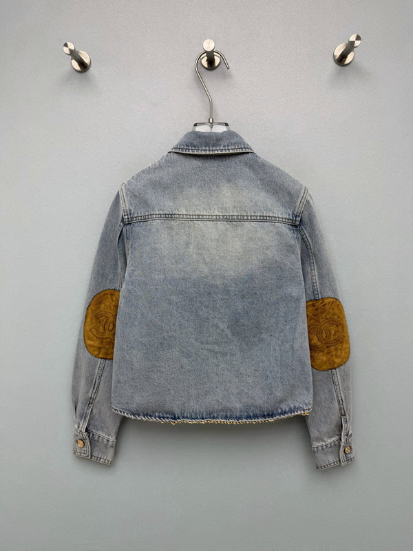 CC 26FW Denim Crop Jacket Contrast Pocket & Collar Light Blue Cotton 274259