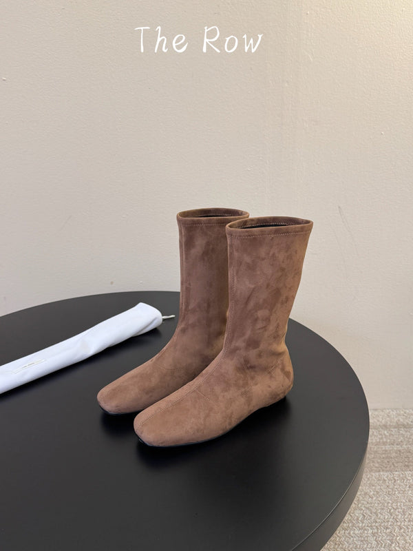 TR 2026 Booties Stretch Square-Toe 2cm Wedge Sheepskin