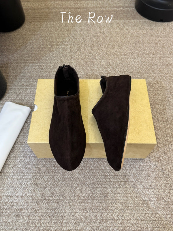 TR Canel Flat Boots Low-Cut Round-Toe Lambskin