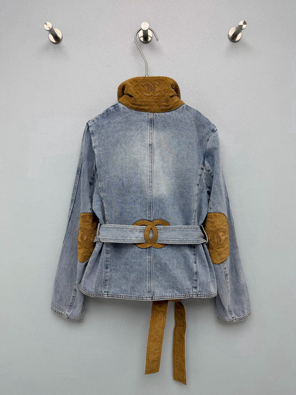 CC 26FW Denim Jacket Contrast Suede Collar Pockets Light Blue Cotton 274265