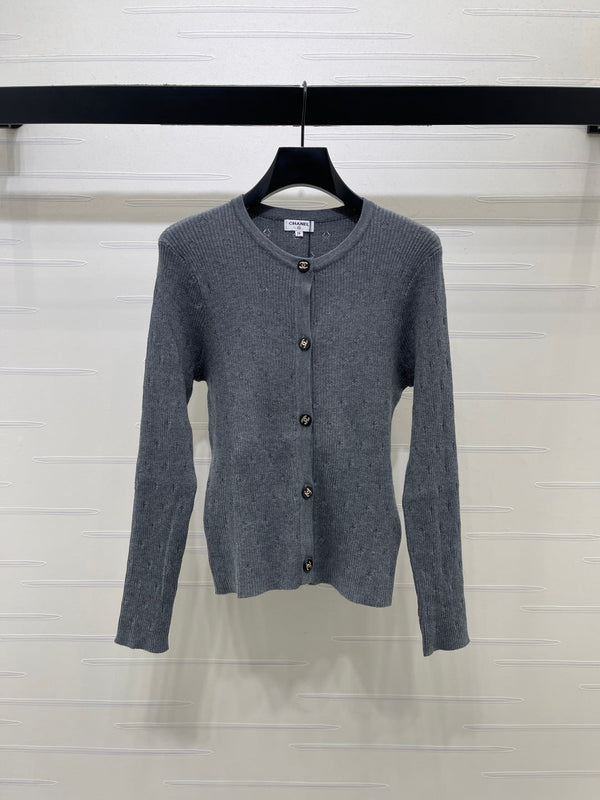 CC 26FW Ribbed-Knit Cardigan Navy Blue Wool 439897