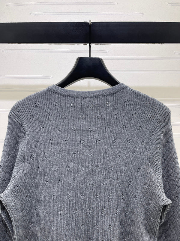 CC 26FW Ribbed-Knit Cardigan Navy Blue Wool 439897