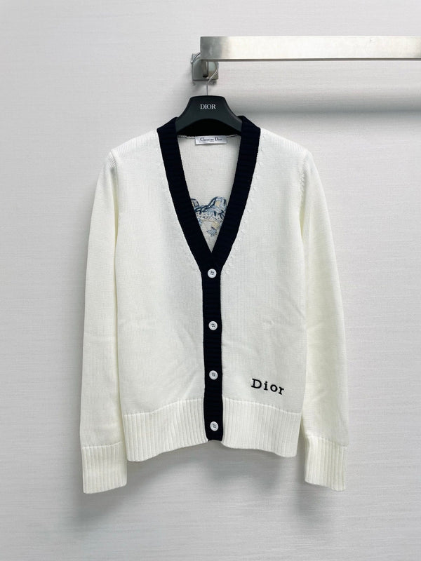 CD 26FW V-Neck Logo-Embroidered Knit Cardigan Wool 440379