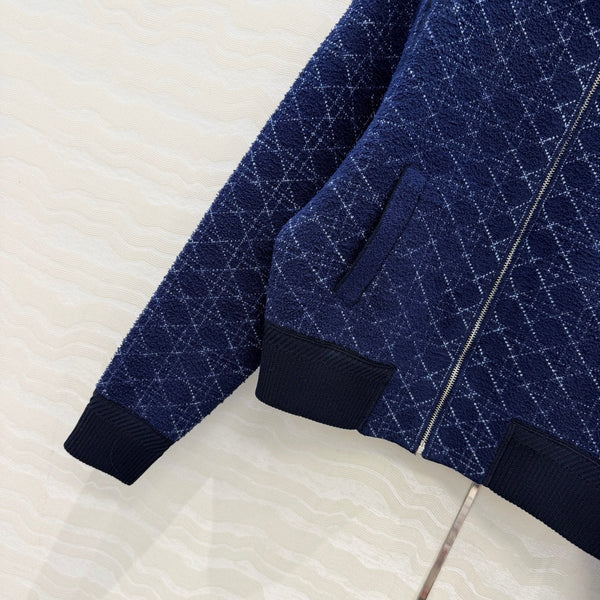 CD 26FW MissD Stand-Collar Baseball Jacket Navy Blue Wool 441023