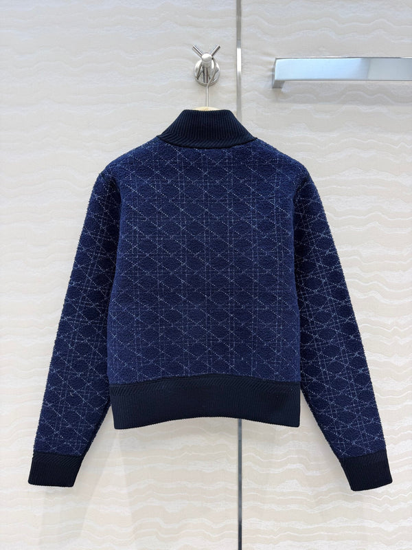 CD 26FW MissD Stand-Collar Baseball Jacket Navy Blue Wool 441023