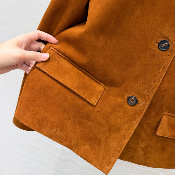 Miu 26S Lapel Leather Jacket Vintage Brown Suede 440900