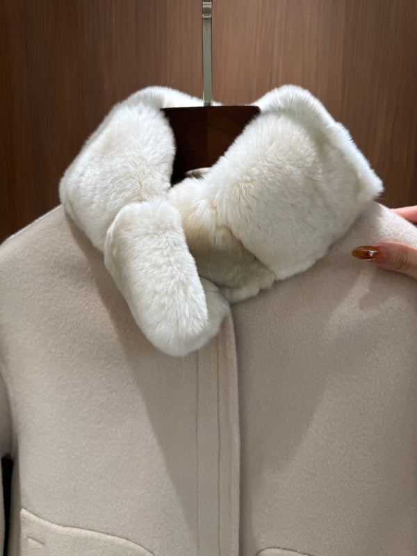LP 26FW Cropped Blouson Jacket Rabbit Fur Collar Wool 440865