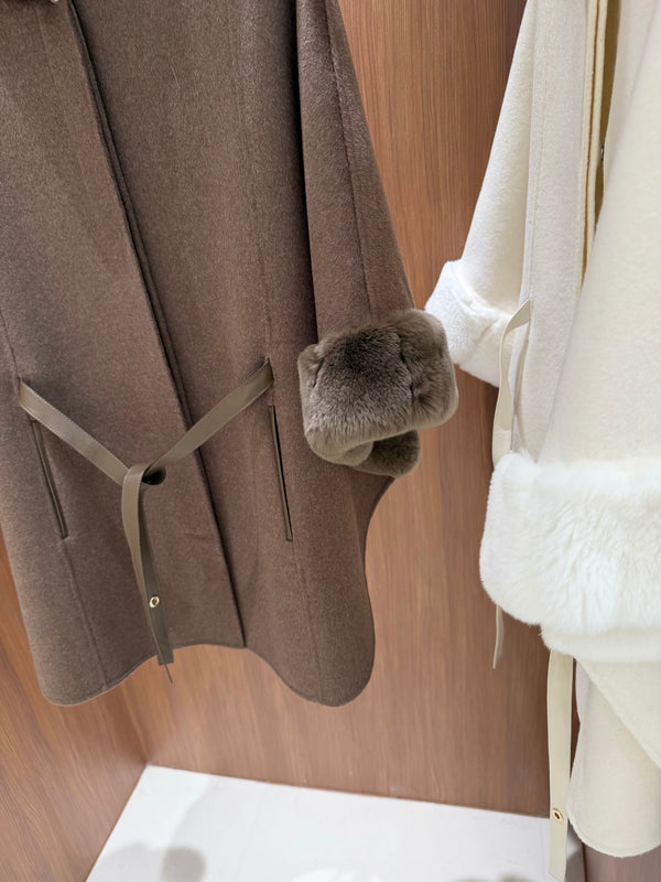 LP 26FW Cape Coat Rabbit Fur Collar and Cuffs Wool 440863