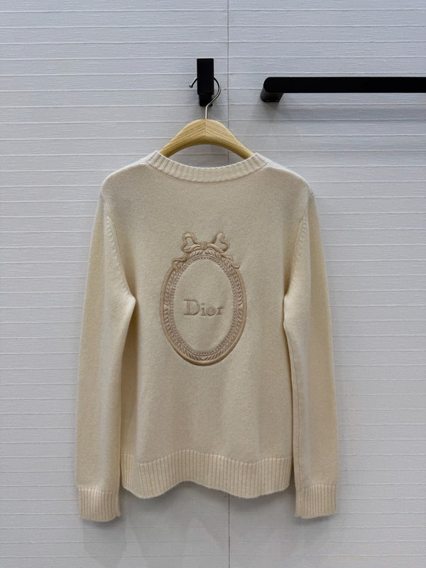 CD 26FW Round-Neck Button-Up Cardigan Embroidered Detail Cream Cashmere 443314
