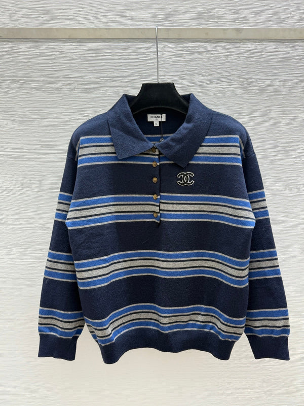 CC 26FW Striped Knit Polo Sweater Nylon 313544