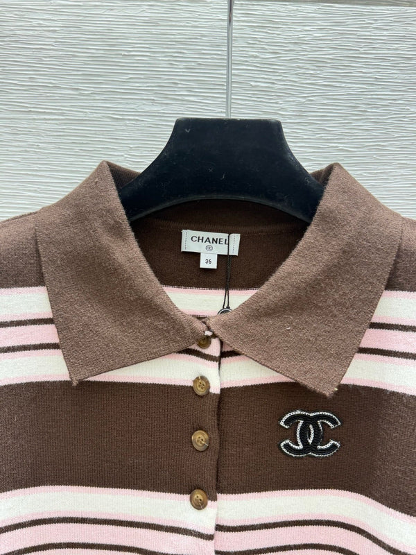 CC 26FW Striped Knit Polo Sweater Nylon 313544