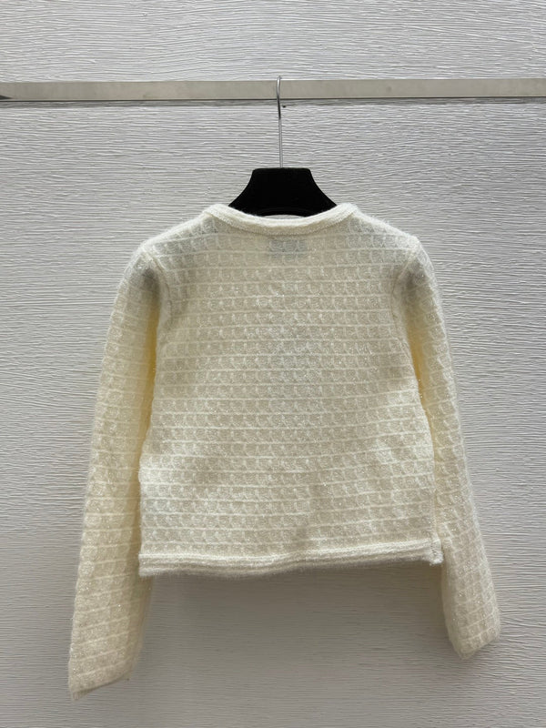 CC Bouclé Tweed Jacket Round Neck Front Buttons Patch Pockets Viscose 313538
