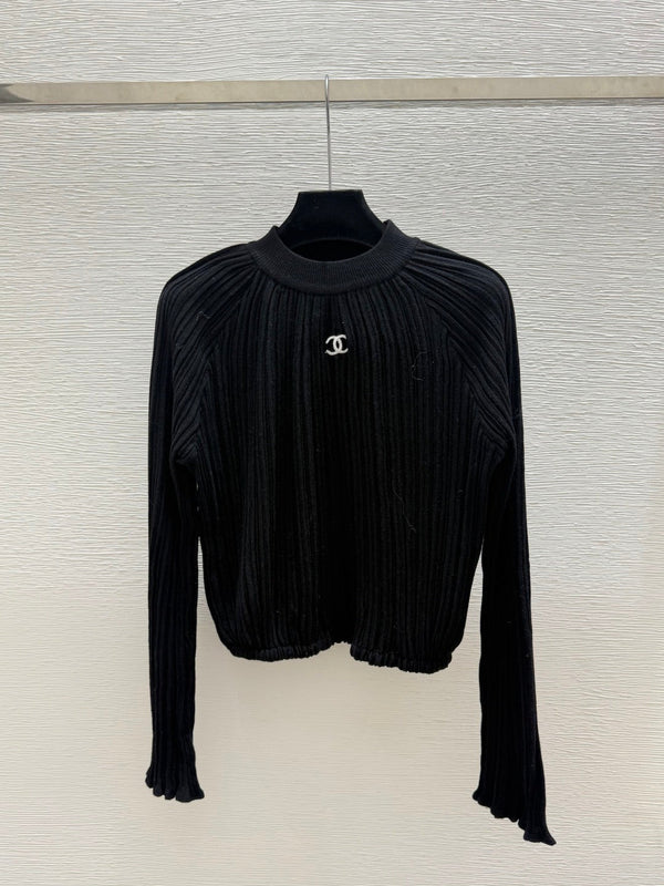 CC 26FW CC Logo Ribbed Knit Mock-Neck Sweater Fluted Sleeves Viscose 313535