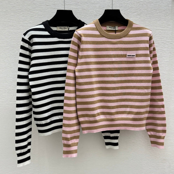 Miu 26FW Striped Knit Sweater Crew Neck Wool 313343