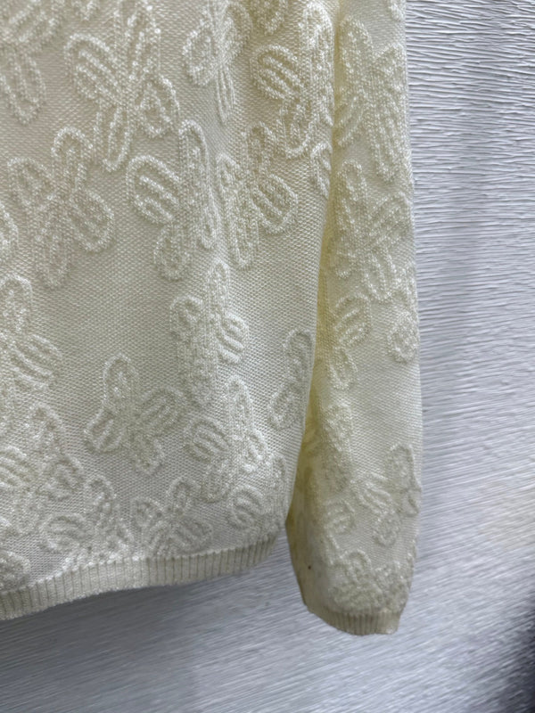 CD 26FW Collared Knit Cardigan Button-Front Embroidered Logo Cream Wool 313337