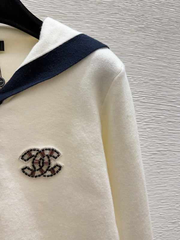 CC 26FW Marine-Inspired Knit Pullover Sweater Sailor Collar Half-Button Logo Wool 313320