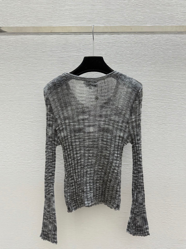 CC 26FW Ribbed-Knit Scoop-Neck Top Flared Sleeves CC Logo Viscose 313316
