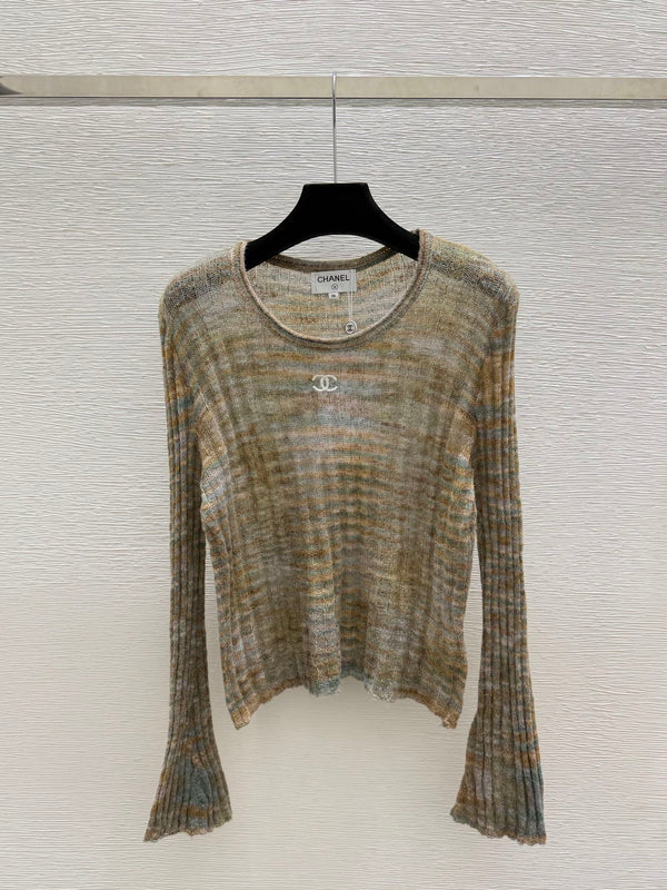 CC 26FW Ribbed-Knit Scoop-Neck Top Flared Sleeves CC Logo Viscose 313316