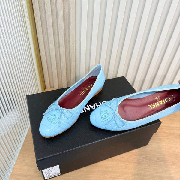 CC 26FW Bow Ballet Flats Crocodile-Embossed Patent Leather 182074