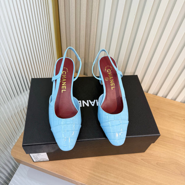 CC 26FW Slingback Pumps 6.5cm Crocodile-Embossed Patent Leather 182060