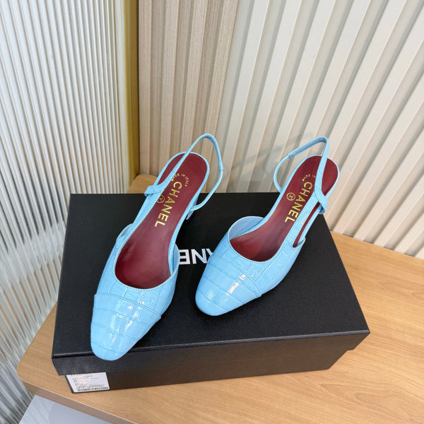 CC 26FW Slingback Pumps 6.5cm Crocodile-Embossed Patent Leather 182060