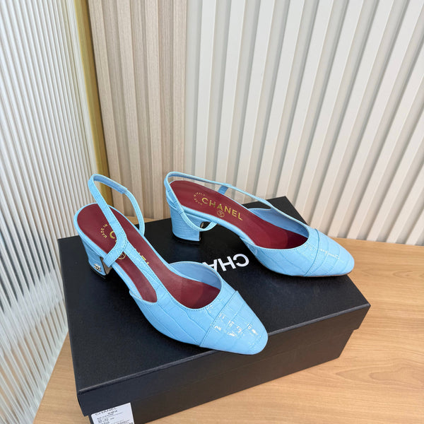 CC 26FW Slingback Pumps 6.5cm Crocodile-Embossed Patent Leather 182060