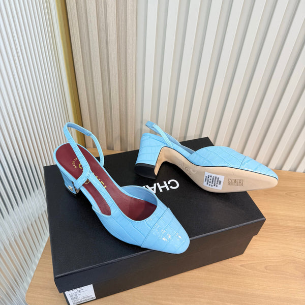CC 26FW Slingback Pumps 6.5cm Crocodile-Embossed Patent Leather 182060