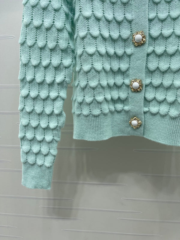 CC 26FW Crochet Feather Pattern Cardigan Contrast Trim Knitwear Wool Knitwear 446581