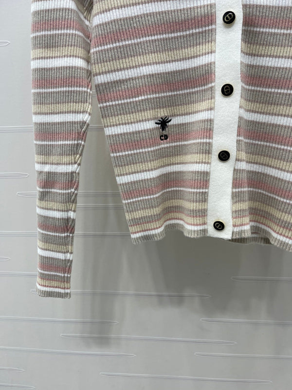 CD 26FW Striped V-Neck Cardigan Three-Tone Letter Embroidery Imported Wool 446569