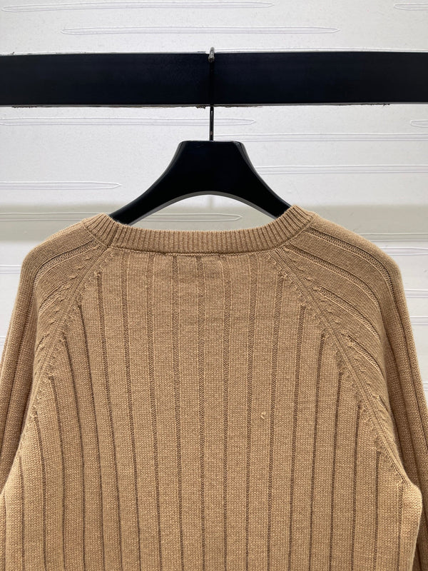 Miu 26FW Cropped Ribbed Crewneck Sweater Logo Jacquard Wool 446555