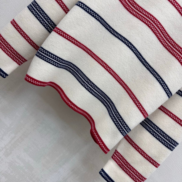 CC 26FW Striped Mock-Neck Top Double-C Metal Buttons Cashmere e 446483