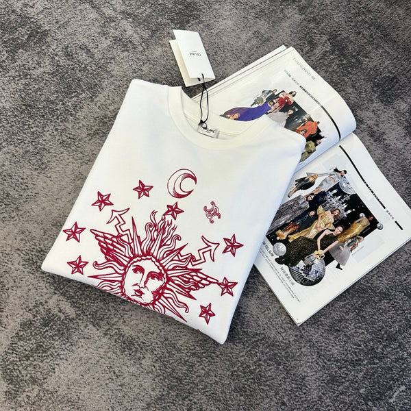 CE 26FW Sweatshirt Zodiac Sun Face Graphic Print Blanc Rouge Cotton 430746