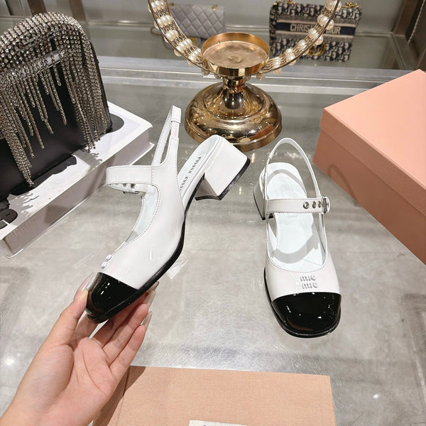 Miu 26FW Slingback Pumps 4.5cm Square Toe Patent Leather 190490